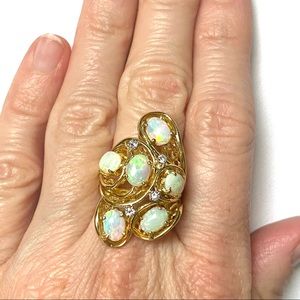 SOLD Opal Diamond Cluster 18K Gold Ring